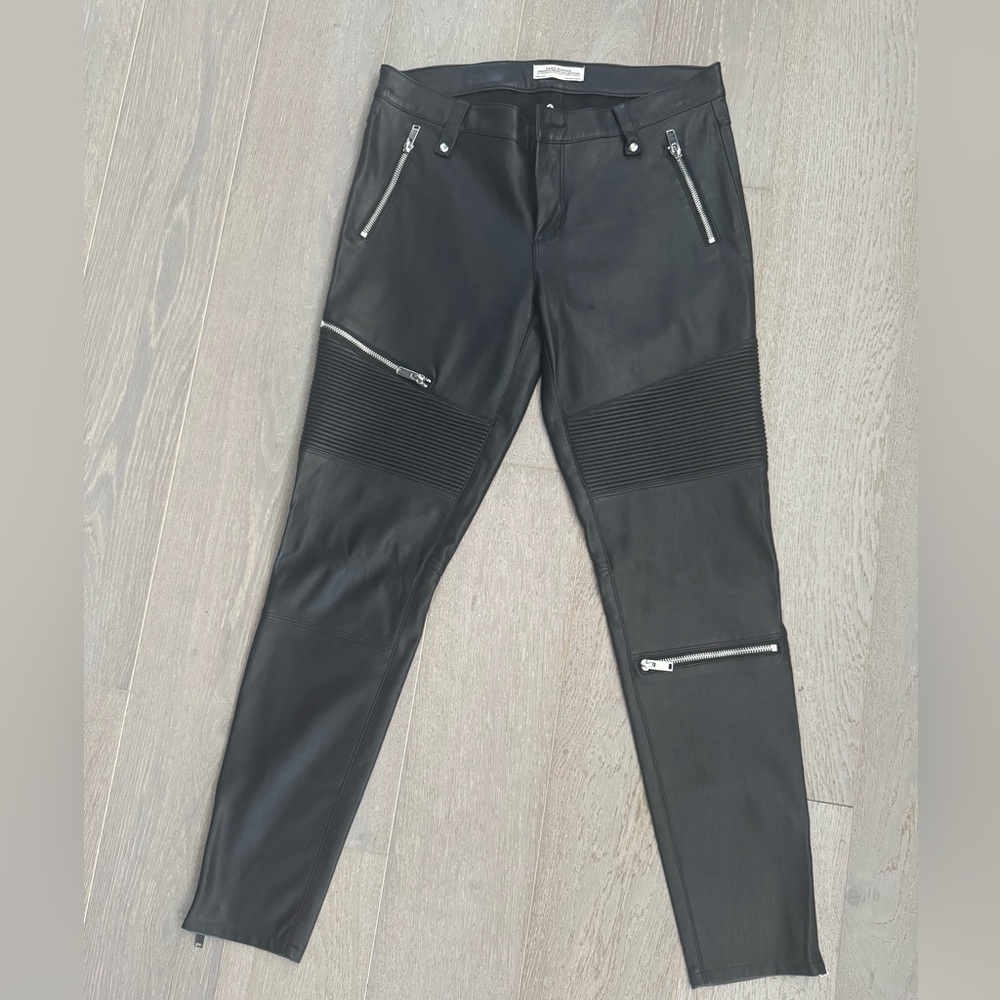 Black Faux Leather Moto Pants with Zipper Accents